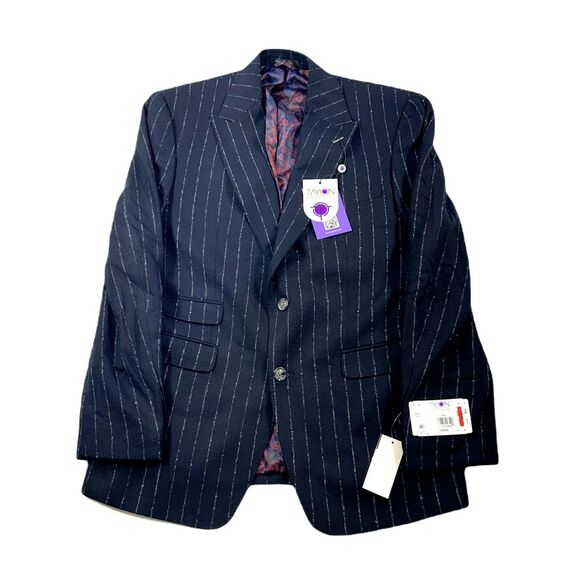 Tayion Collection Suit Jacket Mens 38R 38 Navy‎ Blue Stripe Wool Stretch $425